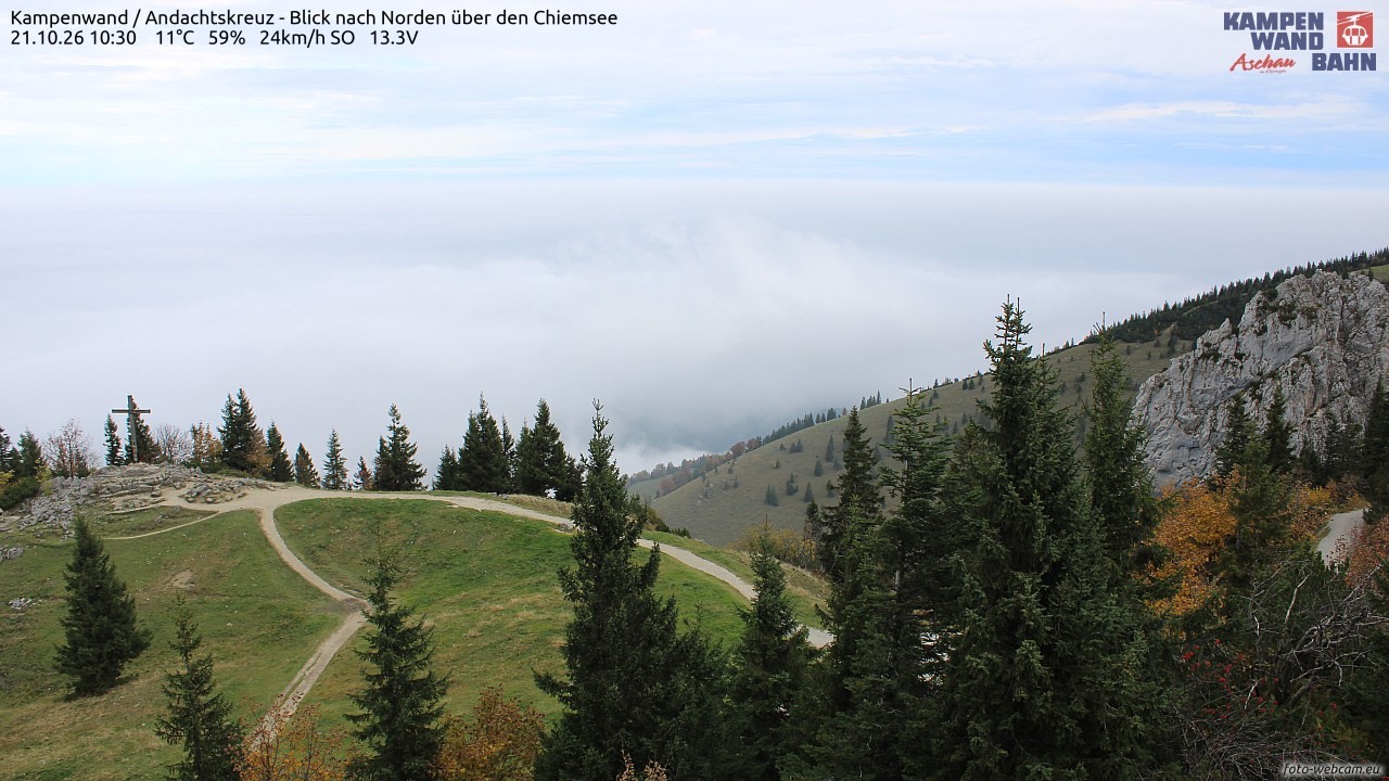 Archiv Foto Webcam Kampenwand - Blick nach Norden über den Chiemsee