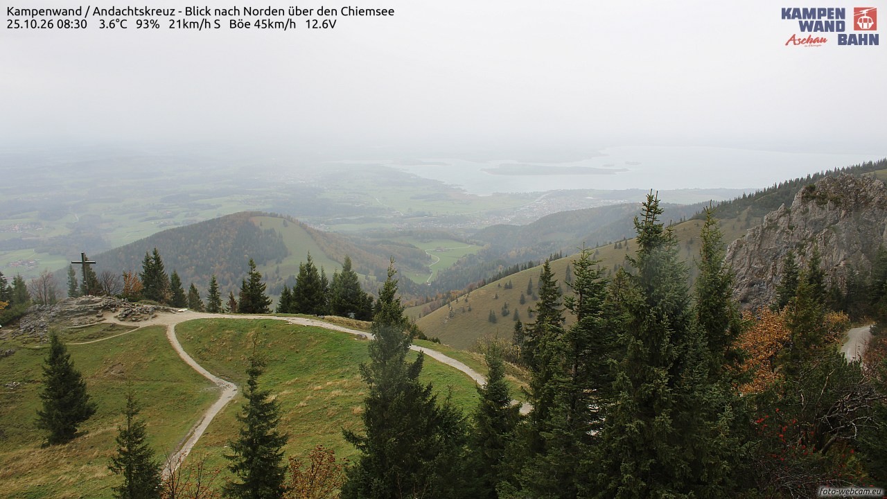 Archiv Foto Webcam Kampenwand - Blick nach Norden über den Chiemsee