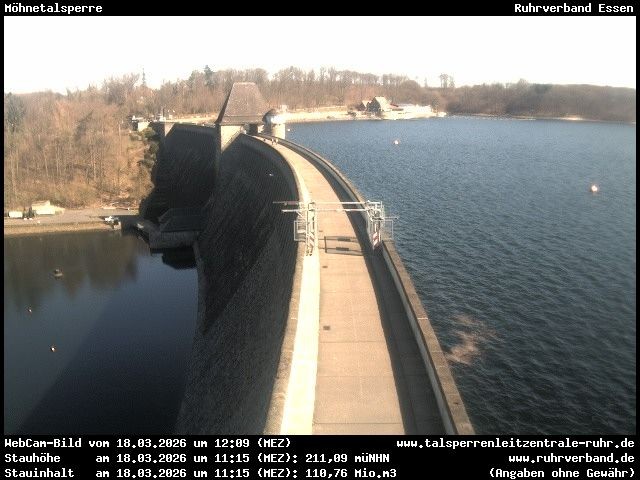Archiv Foto Webcam Sperrmauer mit Blick auf den Möhnesee in Günne