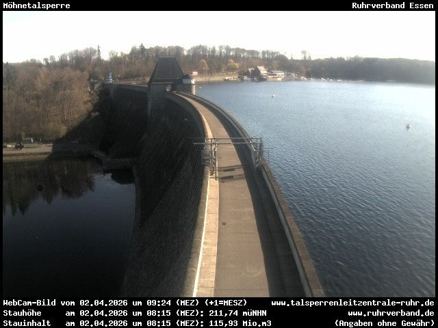 Archiv Foto Webcam Sperrmauer mit Blick auf den Möhnesee in Günne