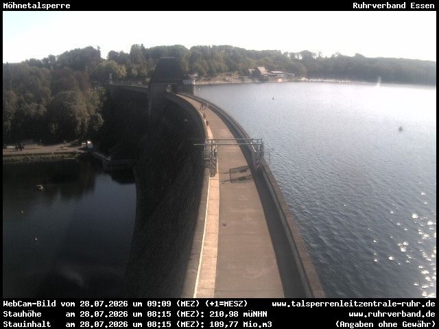 Archiv Foto Webcam Sperrmauer mit Blick auf den Möhnesee in Günne