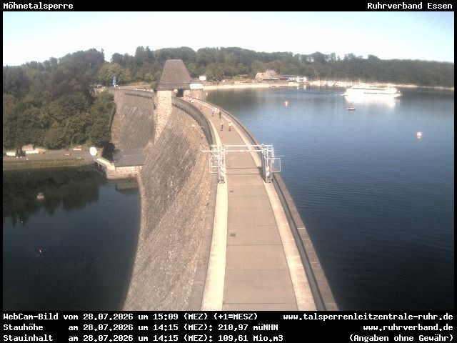 Archiv Foto Webcam Sperrmauer mit Blick auf den Möhnesee in Günne