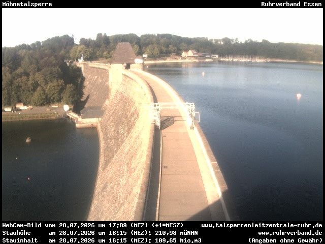 Archiv Foto Webcam Sperrmauer mit Blick auf den Möhnesee in Günne