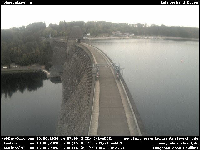 Archiv Foto Webcam Sperrmauer mit Blick auf den Möhnesee in Günne