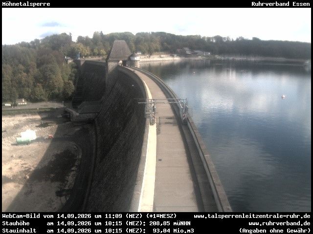 Archiv Foto Webcam Sperrmauer mit Blick auf den Möhnesee in Günne