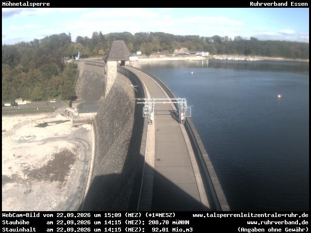 Archiv Foto Webcam Sperrmauer mit Blick auf den Möhnesee in Günne