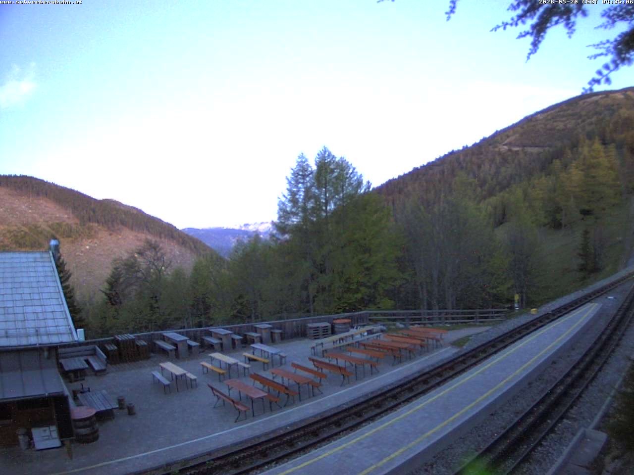 Archived image Webcam Schneeberg: View mountain restaurant Baumgartner