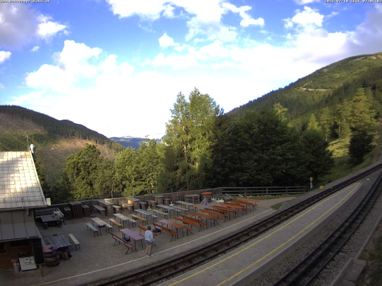 Archived image Webcam Schneeberg: View mountain restaurant Baumgartner