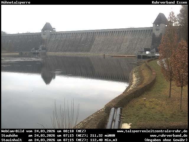 Archiv Foto Webcam Möhnetalsperre: Blick auf Staumauer