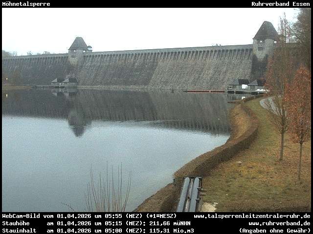 Archiv Foto Webcam Möhnetalsperre: Blick auf Staumauer