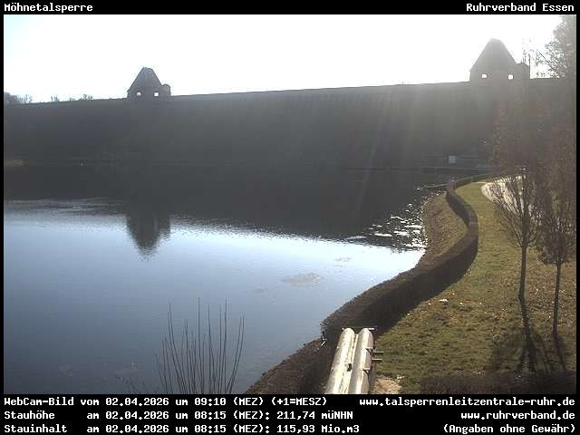 Archiv Foto Webcam Möhnetalsperre: Blick auf Staumauer