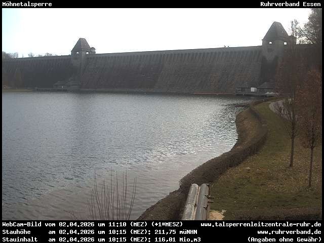 Archiv Foto Webcam Möhnetalsperre: Blick auf Staumauer