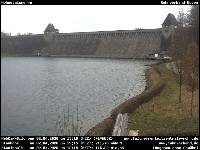 Archiv Foto Webcam Möhnetalsperre: Blick auf Staumauer