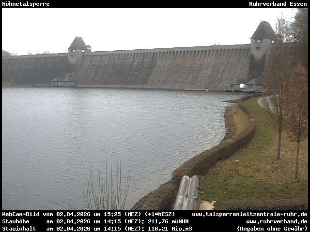 Archiv Foto Webcam Möhnetalsperre: Blick auf Staumauer