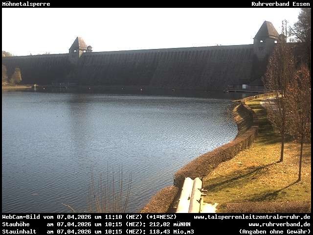Archiv Foto Webcam Möhnetalsperre: Blick auf Staumauer