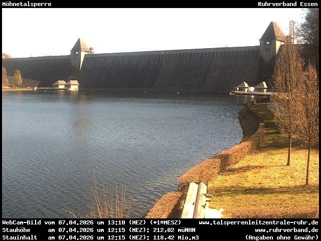 Archiv Foto Webcam Möhnetalsperre: Blick auf Staumauer