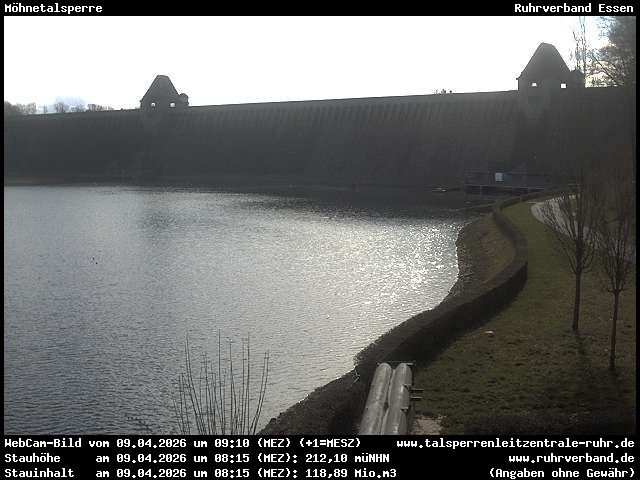 Archiv Foto Webcam Möhnetalsperre: Blick auf Staumauer