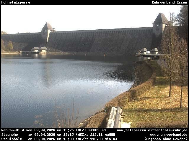 Archiv Foto Webcam Möhnetalsperre: Blick auf Staumauer