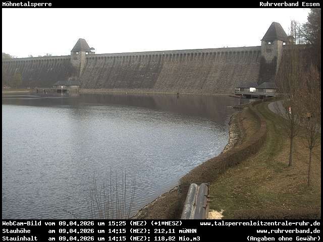 Archiv Foto Webcam Möhnetalsperre: Blick auf Staumauer