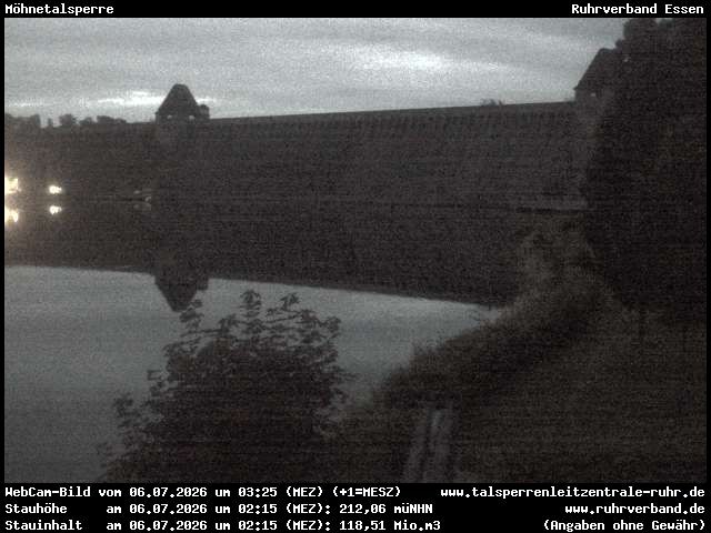 Archiv Foto Webcam Möhnetalsperre: Blick auf Staumauer