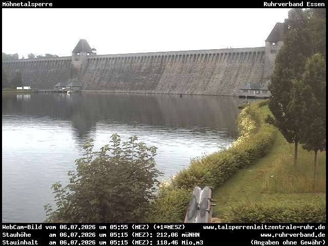 Archiv Foto Webcam Möhnetalsperre: Blick auf Staumauer