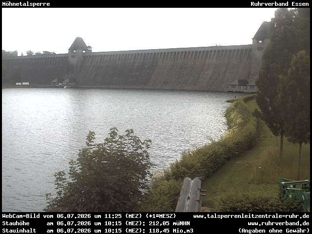 Archiv Foto Webcam Möhnetalsperre: Blick auf Staumauer