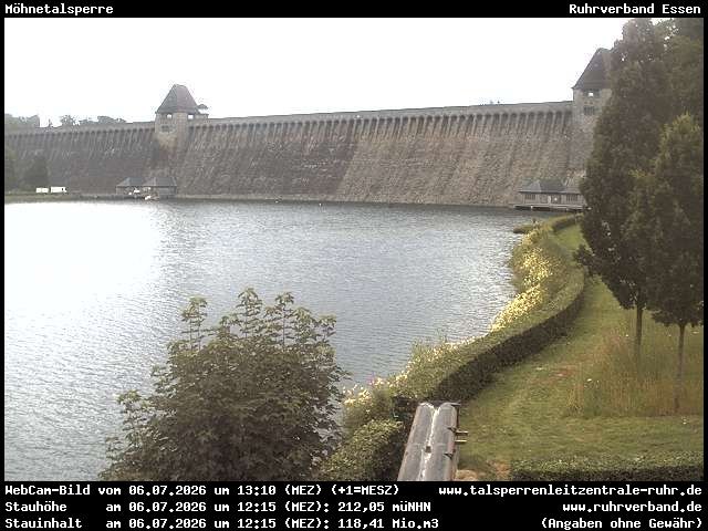 Archiv Foto Webcam Möhnetalsperre: Blick auf Staumauer
