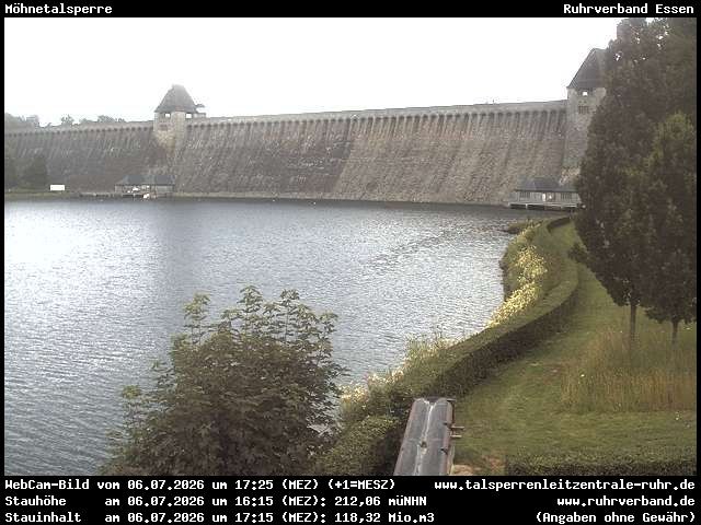 Archiv Foto Webcam Möhnetalsperre: Blick auf Staumauer