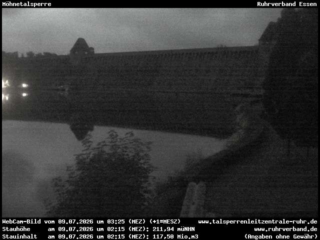 Archiv Foto Webcam Möhnetalsperre: Blick auf Staumauer