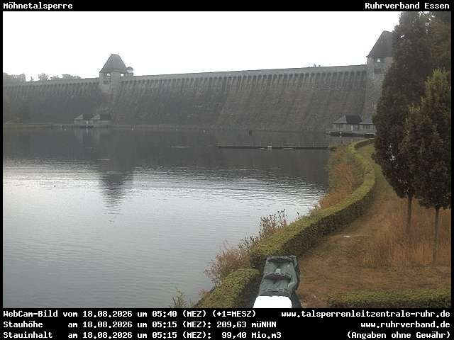 Archiv Foto Webcam Möhnetalsperre: Blick auf Staumauer