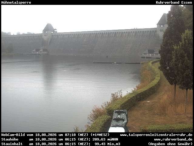 Archiv Foto Webcam Möhnetalsperre: Blick auf Staumauer