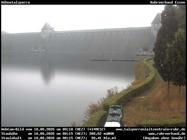 Archiv Foto Webcam Möhnetalsperre: Blick auf Staumauer