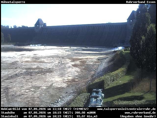 Archiv Foto Webcam Möhnetalsperre: Blick auf Staumauer