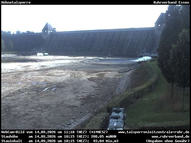 Archiv Foto Webcam Möhnetalsperre: Blick auf Staumauer