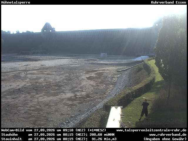 Archiv Foto Webcam Möhnetalsperre: Blick auf Staumauer