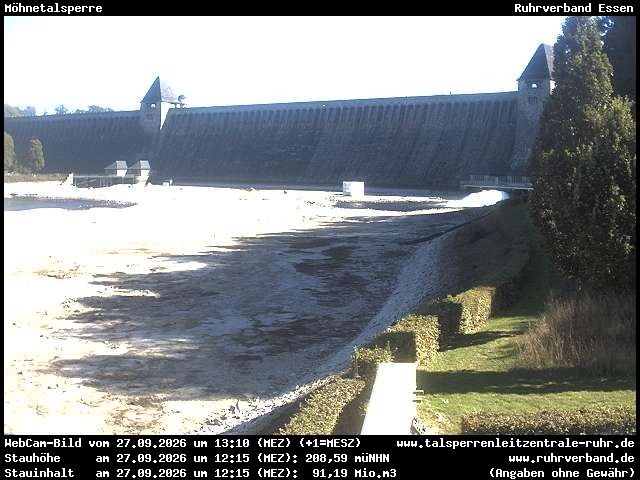 Archiv Foto Webcam Möhnetalsperre: Blick auf Staumauer