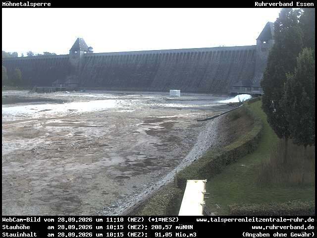 Archiv Foto Webcam Möhnetalsperre: Blick auf Staumauer