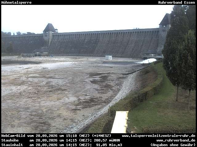 Archiv Foto Webcam Möhnetalsperre: Blick auf Staumauer