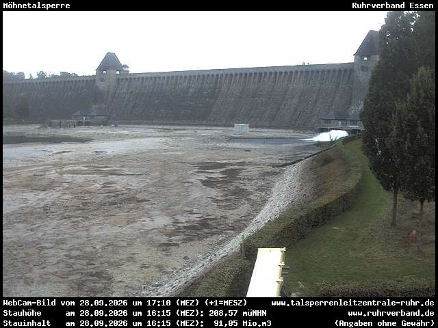 Archiv Foto Webcam Möhnetalsperre: Blick auf Staumauer