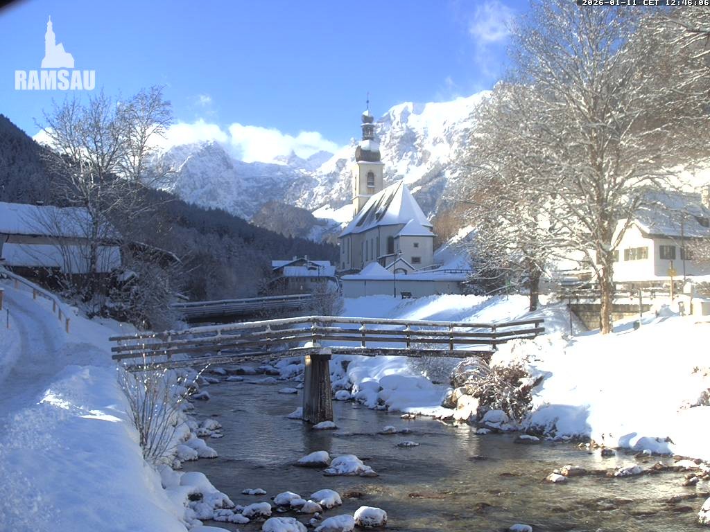 Archiv Foto Webcam Malerwinkel in Ramsau bei Berchtesgaden - Ortskirche St. Sebastian