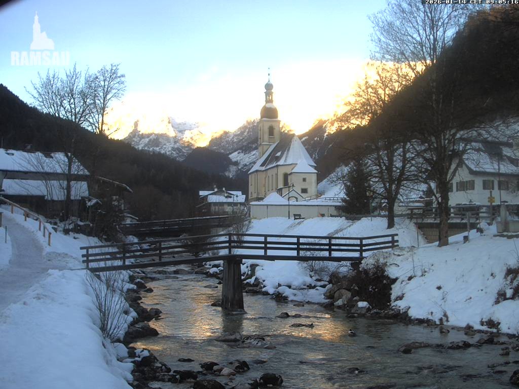 Archiv Foto Webcam Malerwinkel in Ramsau bei Berchtesgaden - Ortskirche St. Sebastian
