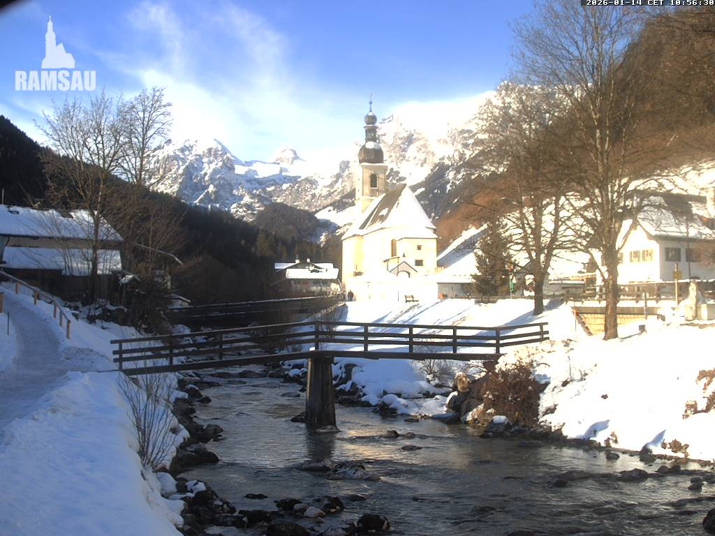 Archiv Foto Webcam Malerwinkel in Ramsau bei Berchtesgaden - Ortskirche St. Sebastian