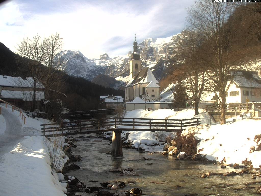 Archiv Foto Webcam Malerwinkel in Ramsau bei Berchtesgaden - Ortskirche St. Sebastian