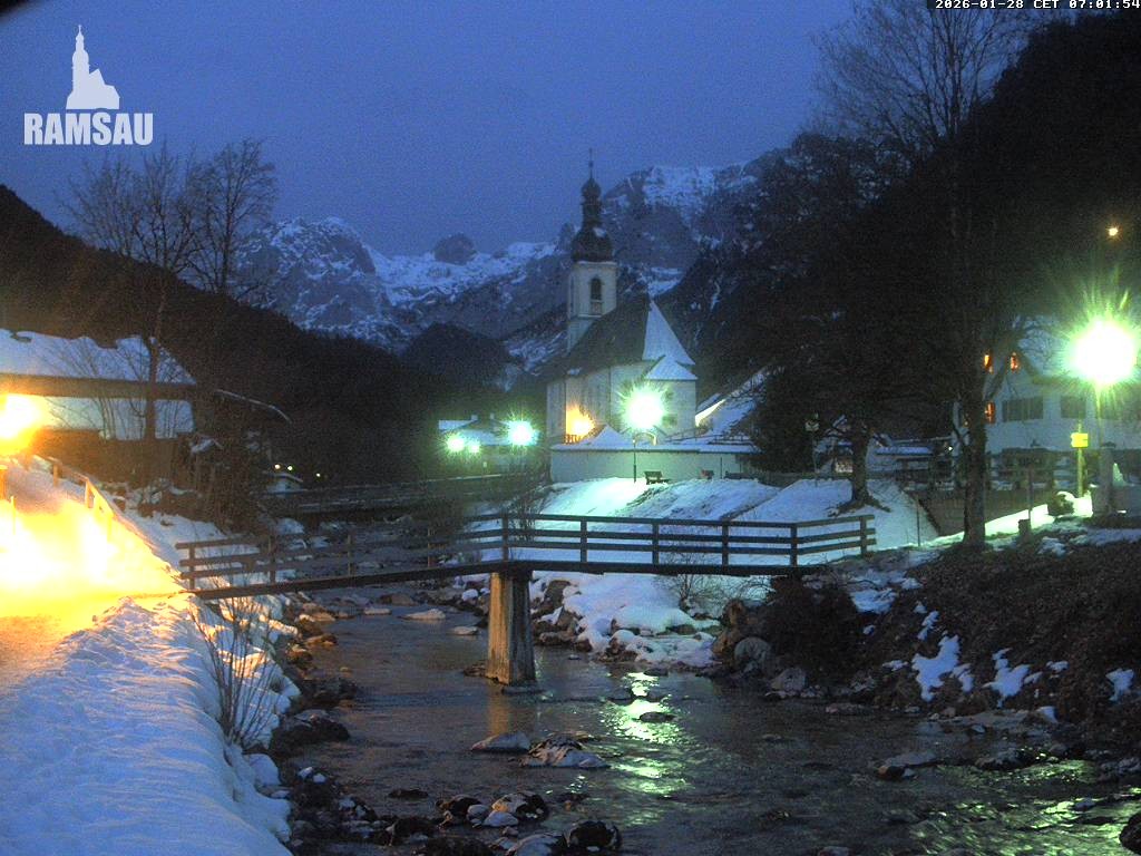 Archiv Foto Webcam Malerwinkel in Ramsau bei Berchtesgaden - Ortskirche St. Sebastian