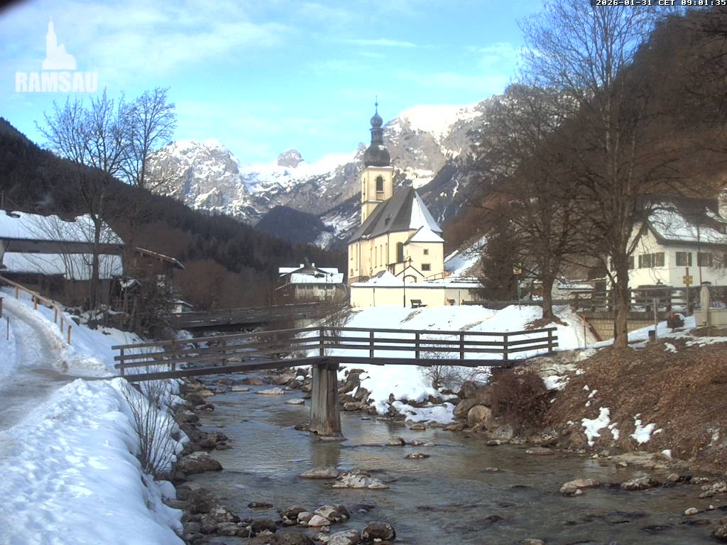 Archiv Foto Webcam Malerwinkel in Ramsau bei Berchtesgaden - Ortskirche St. Sebastian