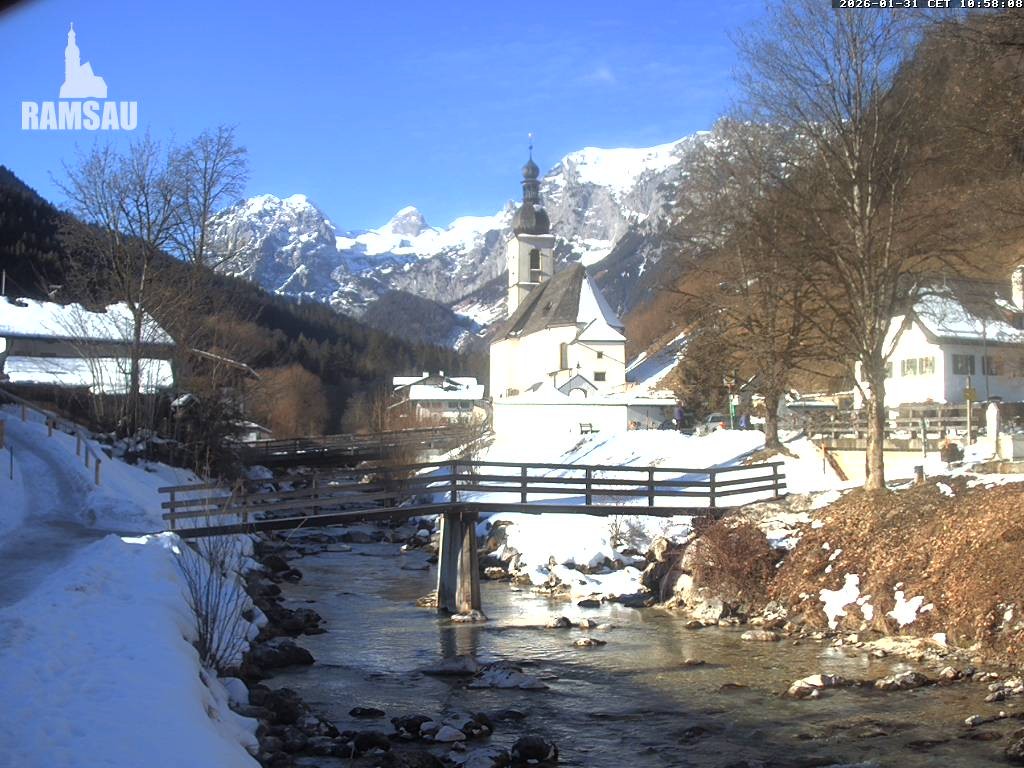 Archiv Foto Webcam Malerwinkel in Ramsau bei Berchtesgaden - Ortskirche St. Sebastian