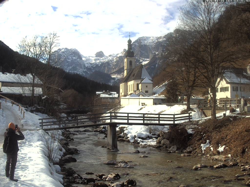 Archiv Foto Webcam Malerwinkel in Ramsau bei Berchtesgaden - Ortskirche St. Sebastian