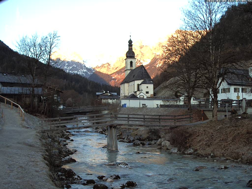 Archiv Foto Webcam Malerwinkel in Ramsau bei Berchtesgaden - Ortskirche St. Sebastian