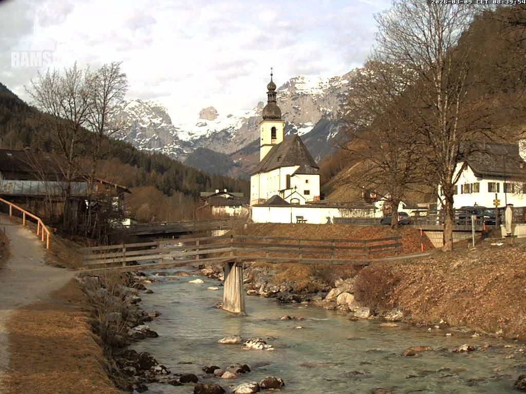 Archiv Foto Webcam Malerwinkel in Ramsau bei Berchtesgaden - Ortskirche St. Sebastian