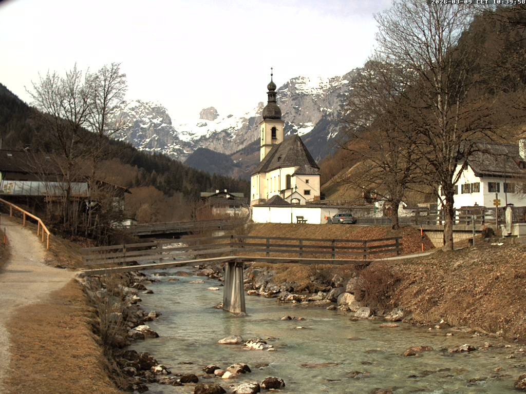 Archiv Foto Webcam Malerwinkel in Ramsau bei Berchtesgaden - Ortskirche St. Sebastian